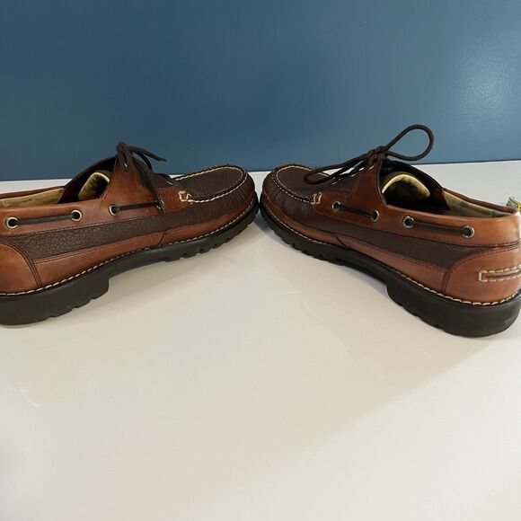 LL Bean Allagash Boat Shoes Mens 10 D Brown Bison Leather Handsewn Moccasin main image 5